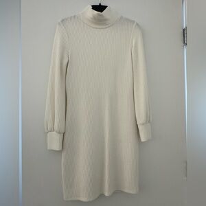 Chic Cream Ribbed Long Sleeve Dress